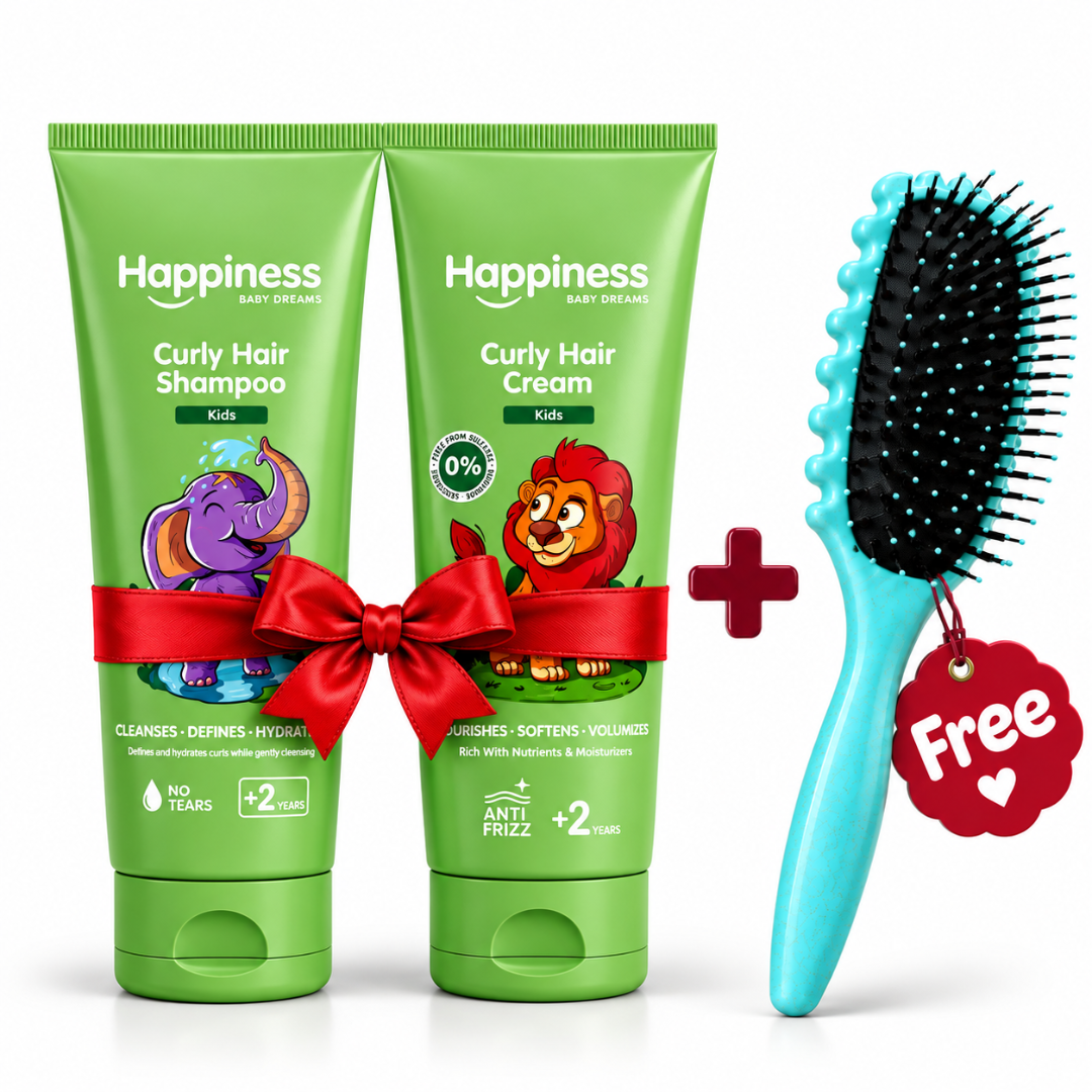 Happiness Curly Hair Cream 200ml + Happiness Curly Hair Shampoo 200ml + FREE BRUSH