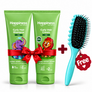 Happiness Curly Hair Cream 200ml + Happiness Curly Hair Shampoo 200ml + FREE BRUSH